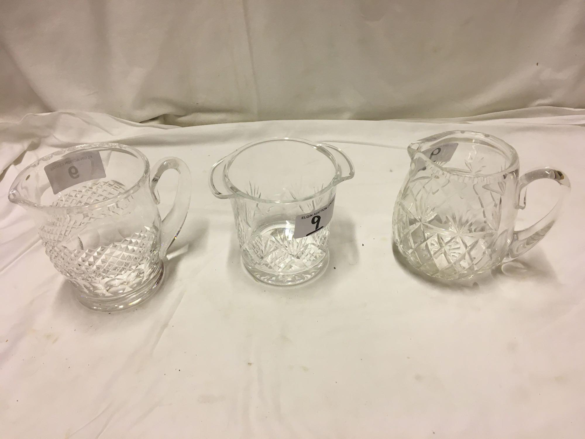 2 CRYSTAL JUGS (1 WATERFORD) & ICE BUCKET