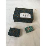 3 ENAMEL ITEMS, MATCHBOX HOLDERS & BOX (AF)