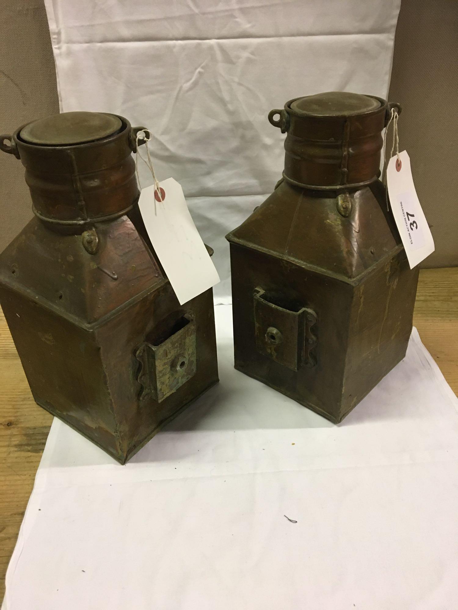 PAIR GRIMSBY COPPER SHIPS LAMPS- PORT & STARBOARD - Image 6 of 8