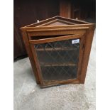 OAK CORNER CABINET- LEADED GLASS