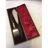 CASED E P HORN HANDLED SERVING CUTLERY