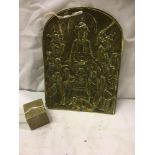 ORIENTAL BRASS PLAQUE & CHINESE CUBE DICE GAME