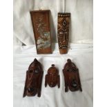 BOX CARVED MASKS & INLAID PLAQUE