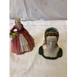 ROYAL DOULTON FIGURE JANET 1537 & WOOD JUG ANN BOLEYN (AF)