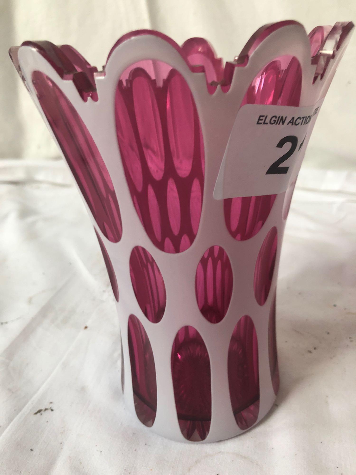 BOHEMIAN CRANBERRY GLASS VASE - Image 2 of 4