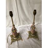 PAIR GILT METAL & FIGURE LAMPS