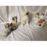 3 SCOTTISH POTTERY DOGS & STAFFORDSHIRE FIGURE (AF)