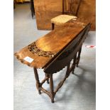 OAK CARVED DROP LEAF TABLE