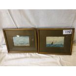 2 SMALL W C PAINTINGS BOATS BY F SHERITON