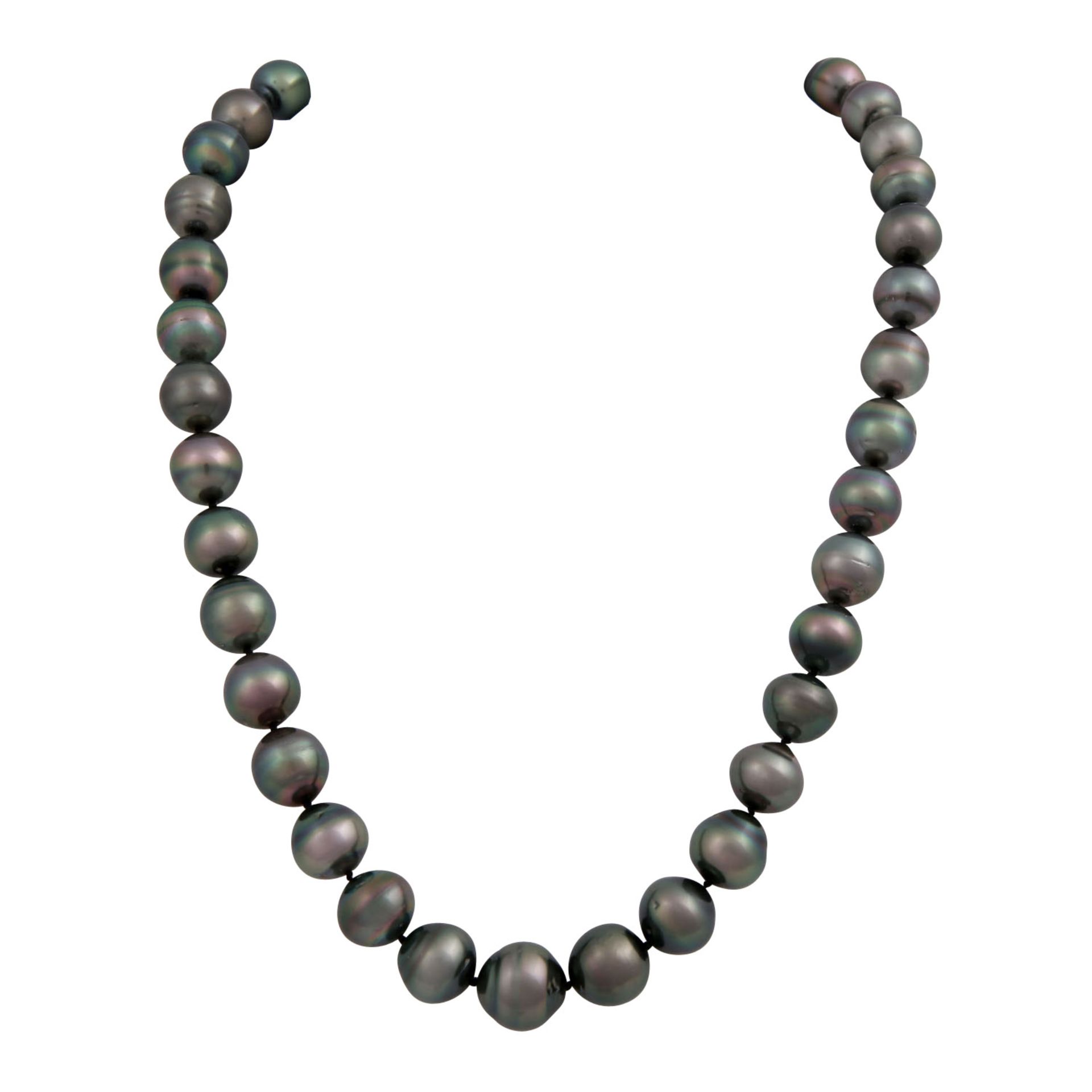 Konvolut aus Tahiti-Perlenkette und Ohrsteckern,GG/WG 18K, Kette aus Zuchtperlen, ca. 11 mm, - Bild 2 aus 3