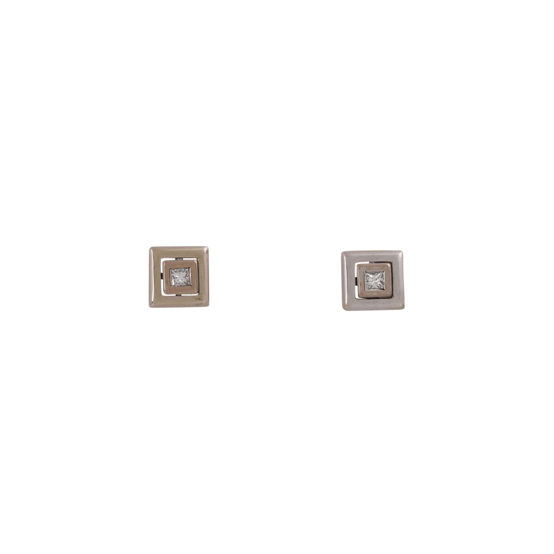 Ohrstecker mit je 1 Diamant im Prinzessschliff,zus. ca. 0,18 ct, WEISS (H)/VVS, WG 18K, ca. 0,8x0,