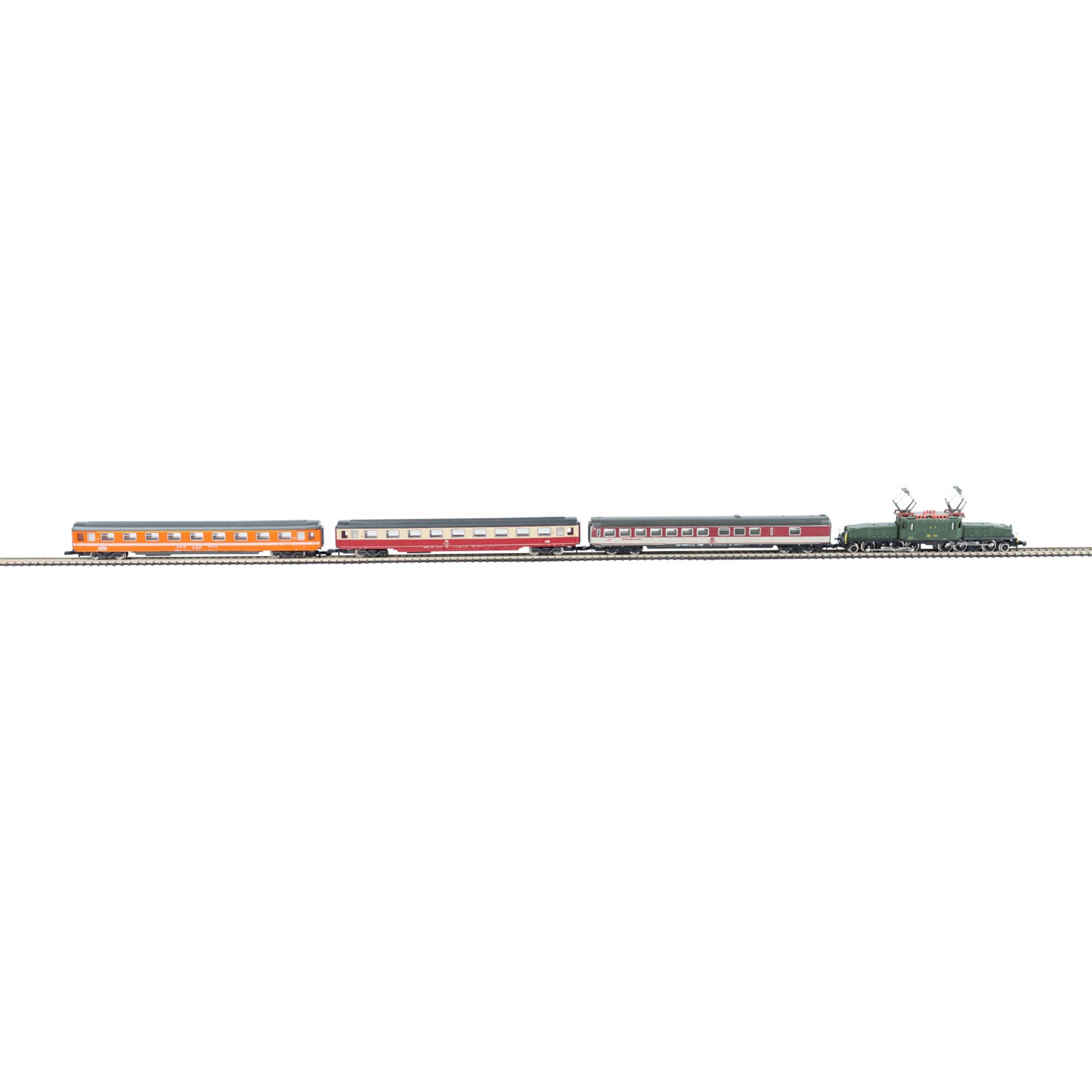 MÄRKLIN mini-club E-Lok "Krokodil" und 3 Personenwagen, Spur Z,Schweizer E-Lok "Krokodil", BN 13302, - Bild 2 aus 2