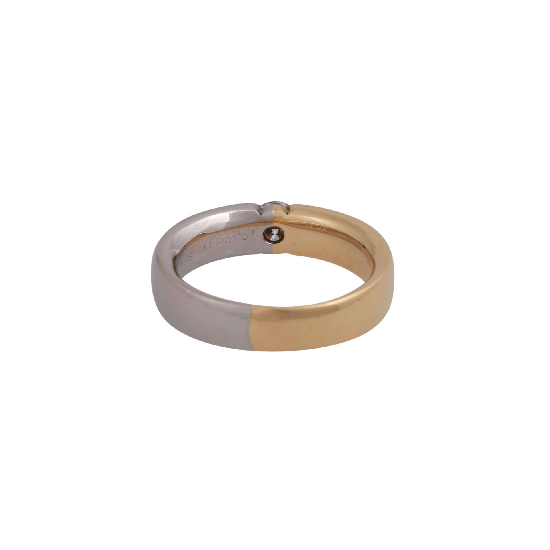 Ring mit Brillant, ca. 0,5 ct,FW (F-G)/SI (punziert), GG 18K/Platin, RW 59, Ende 20. Jh., leichte - Bild 4 aus 5