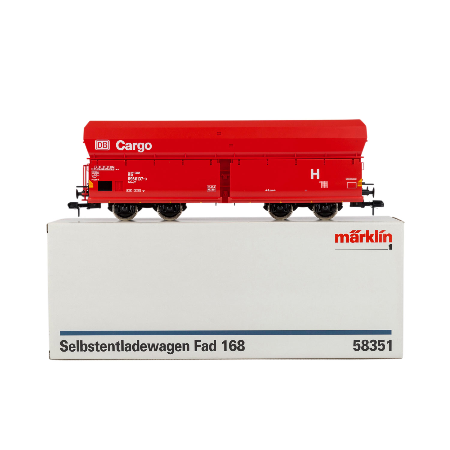 MÄRKLIN Selbstentladewagen "Fad 168", Spur 1,roter Güterwagen 58351 mit der Aufschrift "DB Cargo",