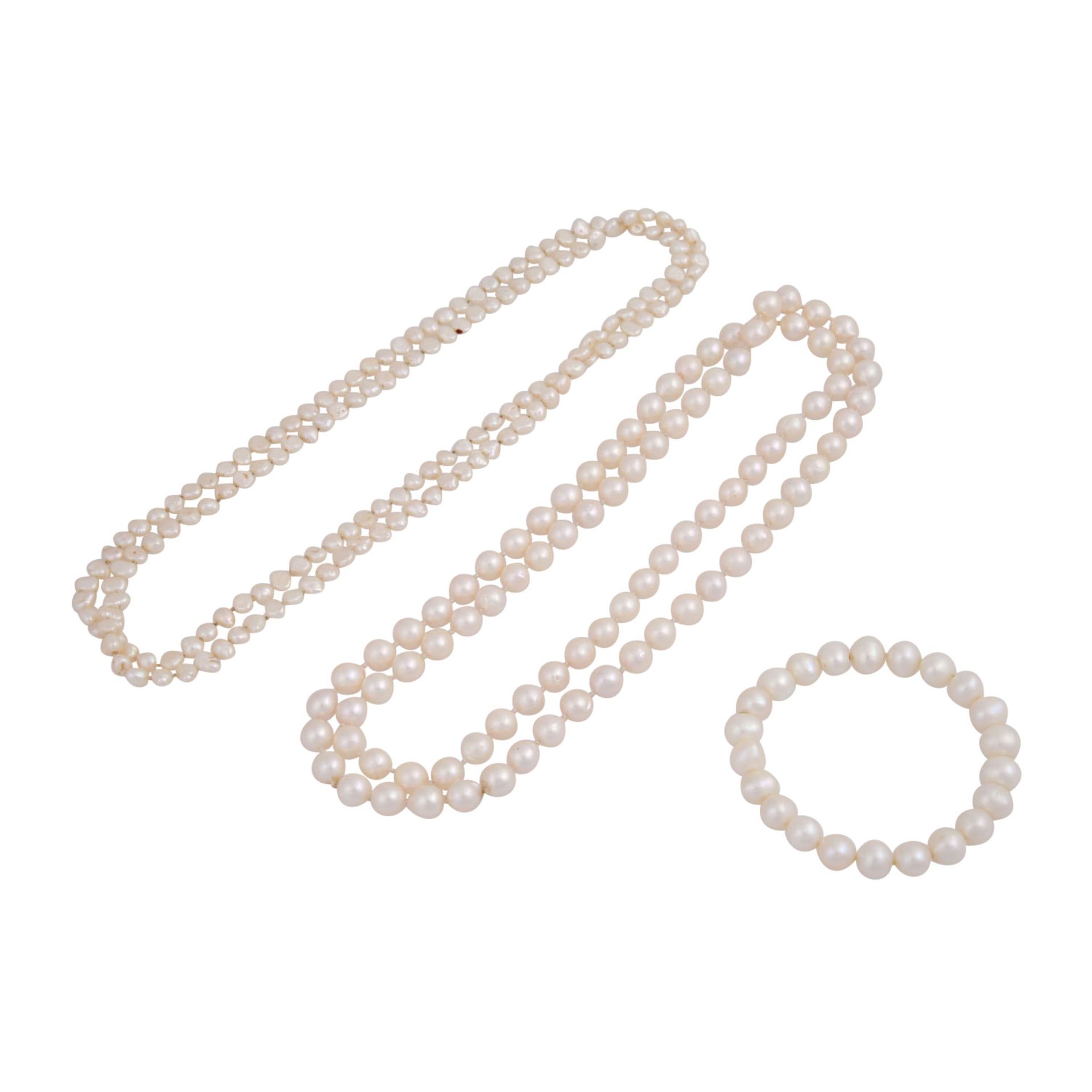 Konvolut aus 9 Perlenketten und 1 Armbandmit 3 Schließen aus GG/WG 18K, 1 Schließe und 3x - Image 2 of 4