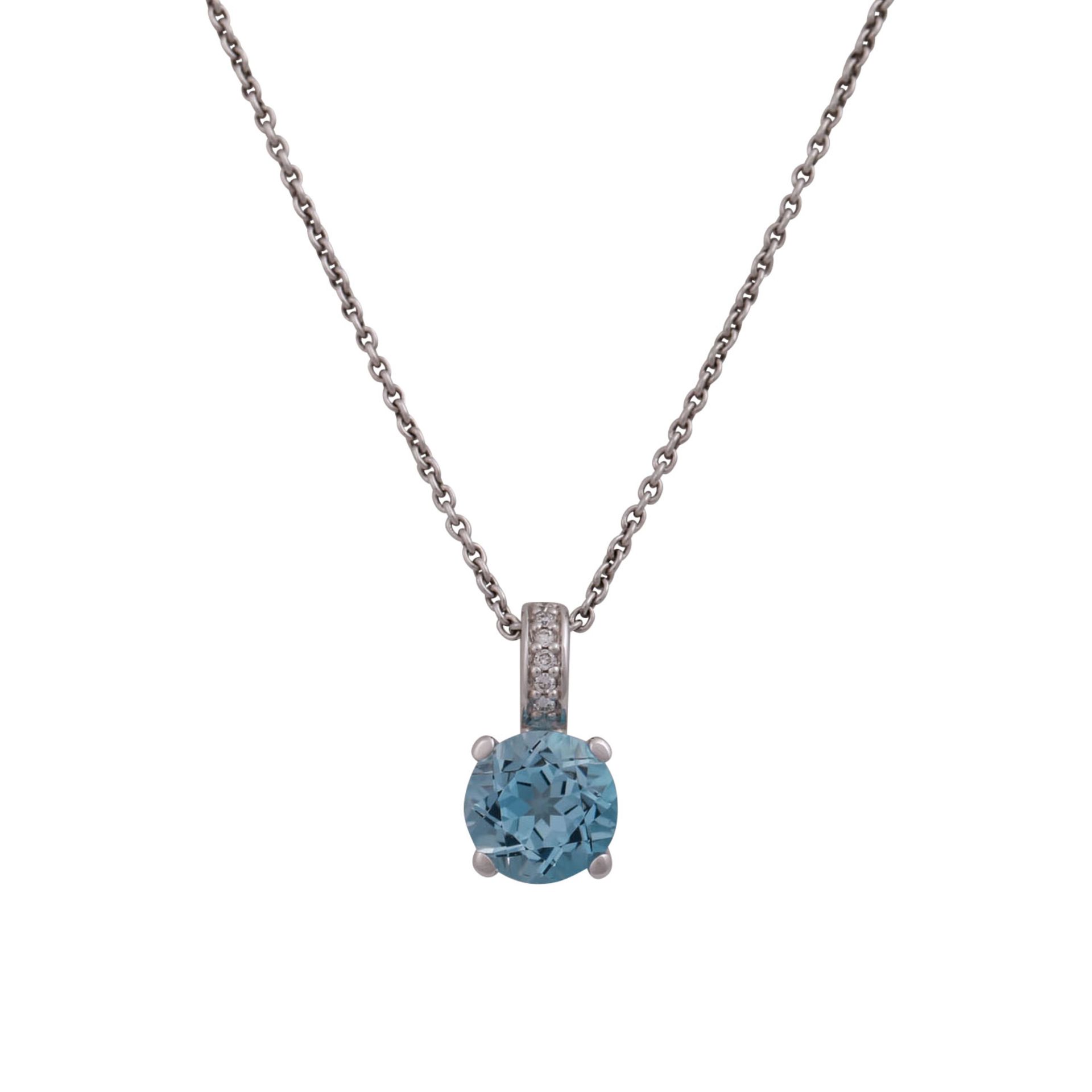 Collier mit 1 blauen Topasund 6 Brillanten zus. ca. 0,03 ct. WG 14 K. L: ca. 45 cm mit Zwischenöse - Image 2 of 4