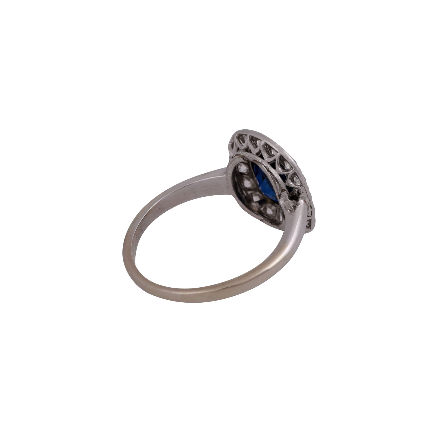 Ring mit feinem blauem Saphir von 1,8 ct,antik fac. entouriert von 16 Altschliffdiamanten, zus. - Image 3 of 5