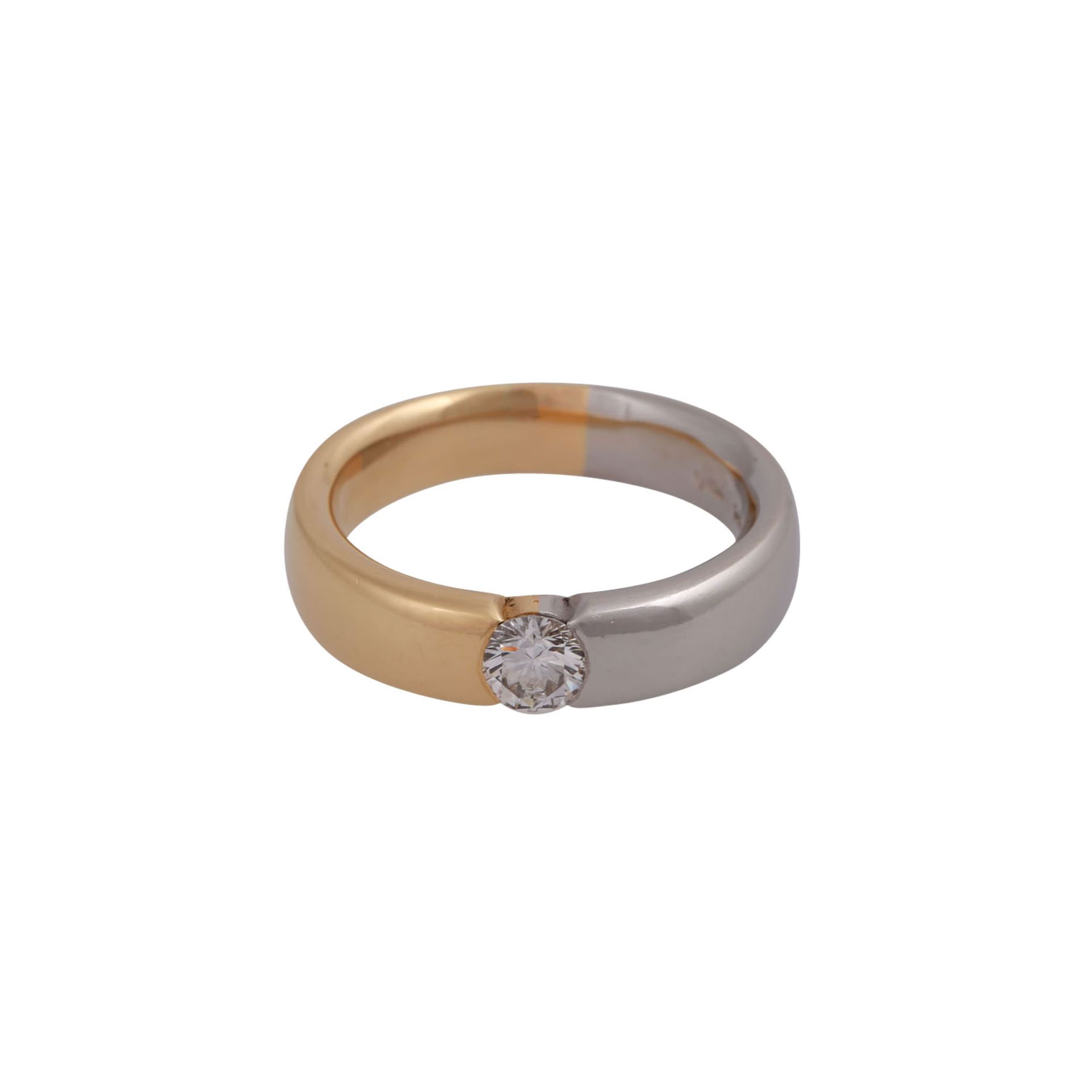 Ring mit Brillant, ca. 0,5 ct,FW (F-G)/SI (punziert), GG 18K/Platin, RW 59, Ende 20. Jh., leichte