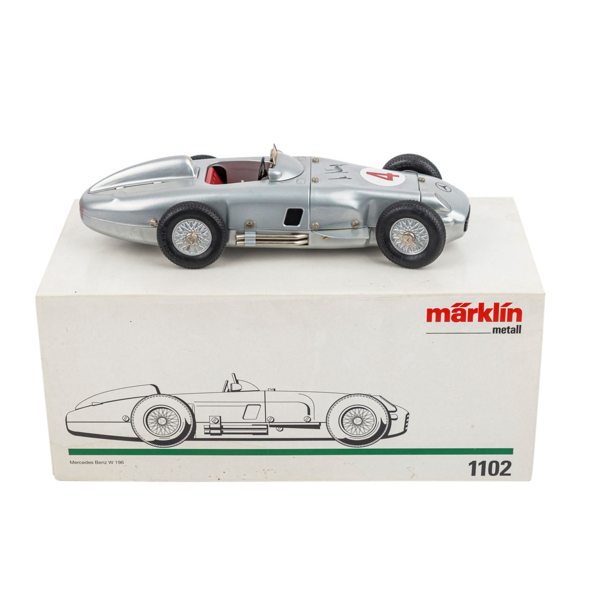 MÄRKLIN Mercedes Rennwagen 1102,Silberpfeil W 196, Startnummer 4 mit Signet von Rennfahrer Karl