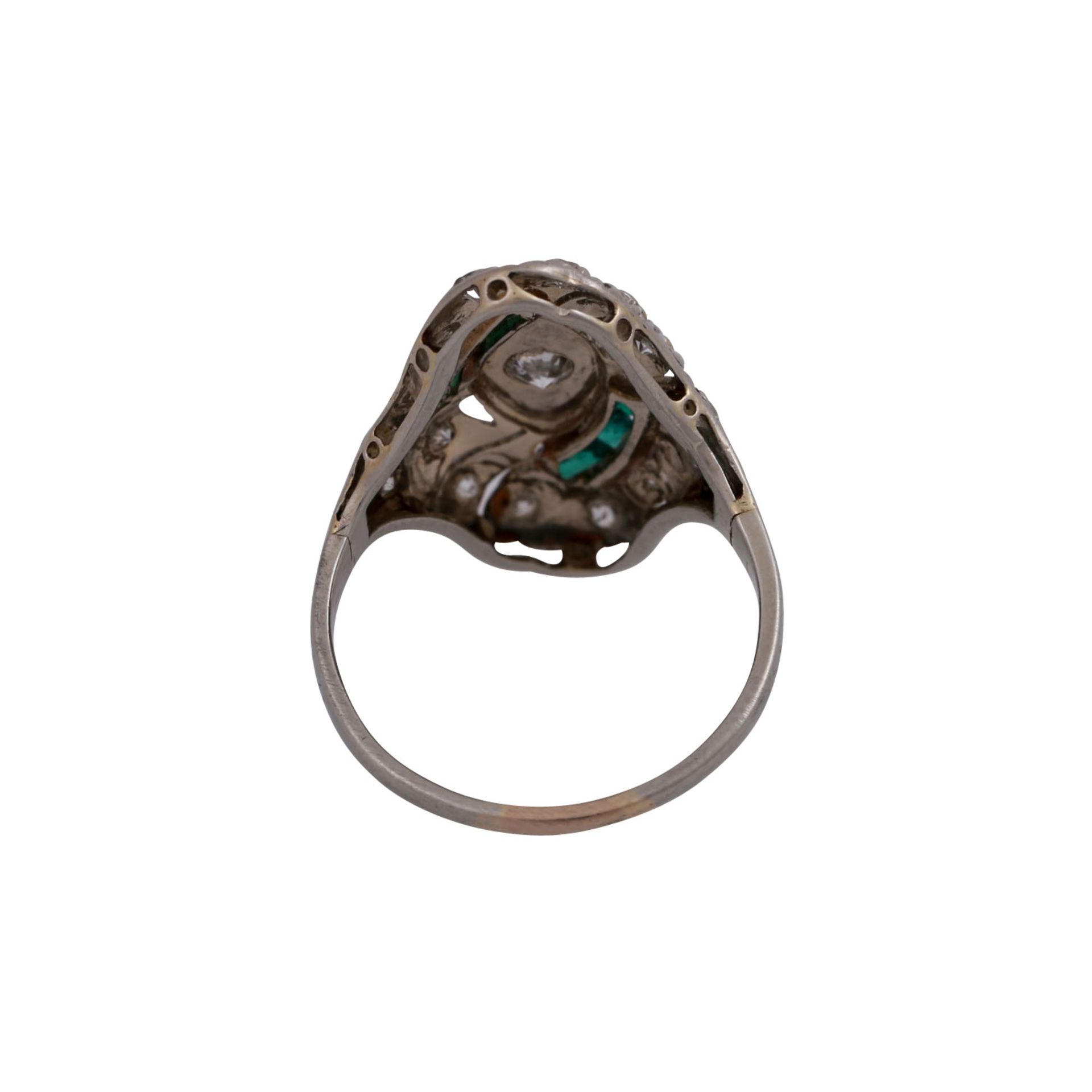 Ring mit Brillant, ca. 0,1ct, Achtkantdiamanten zus. ca. 0,2 ct,WEISS (H)/SI und Smaragden, - Bild 4 aus 4