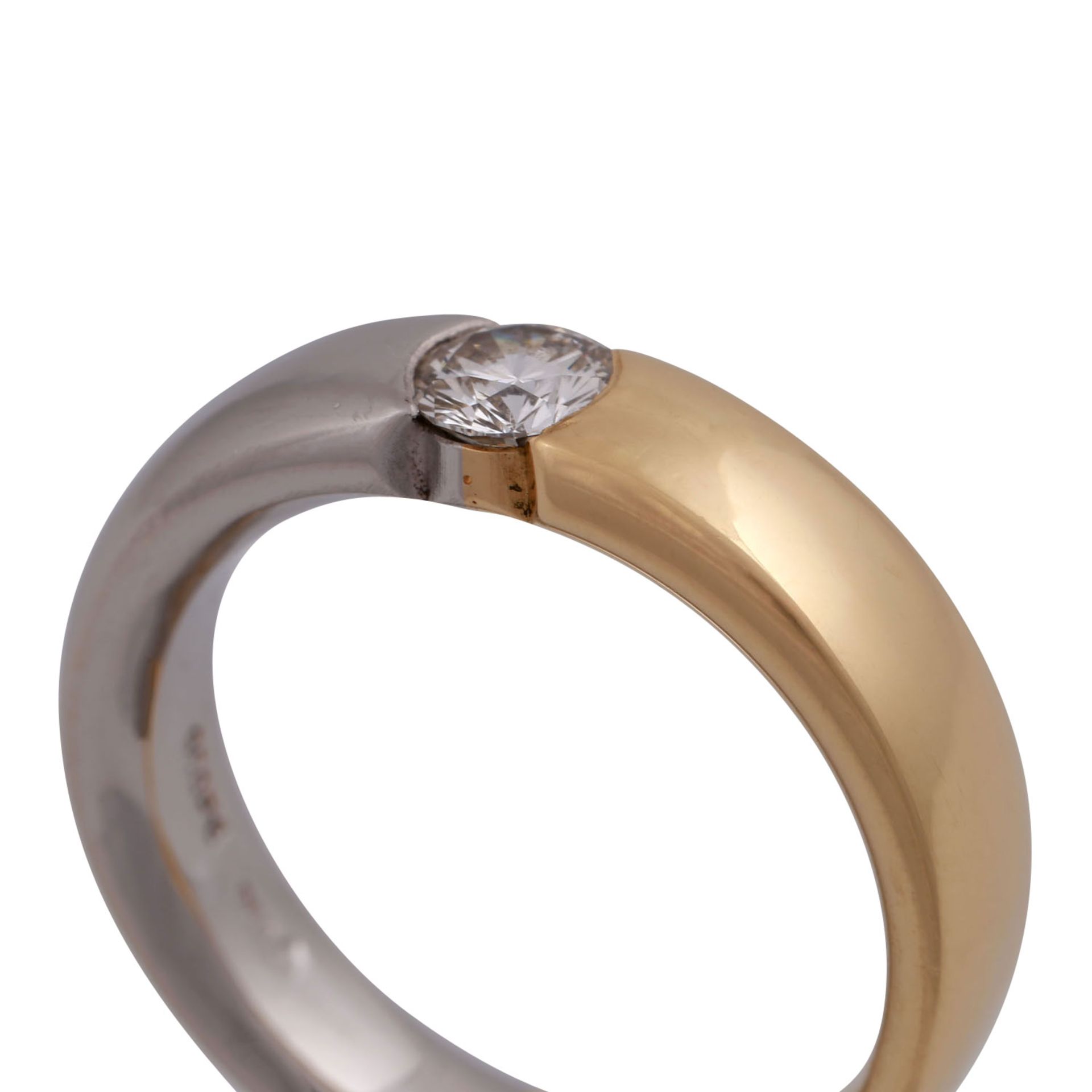 Ring mit Brillant, ca. 0,5 ct,FW (F-G)/SI (punziert), GG 18K/Platin, RW 59, Ende 20. Jh., leichte - Image 5 of 5