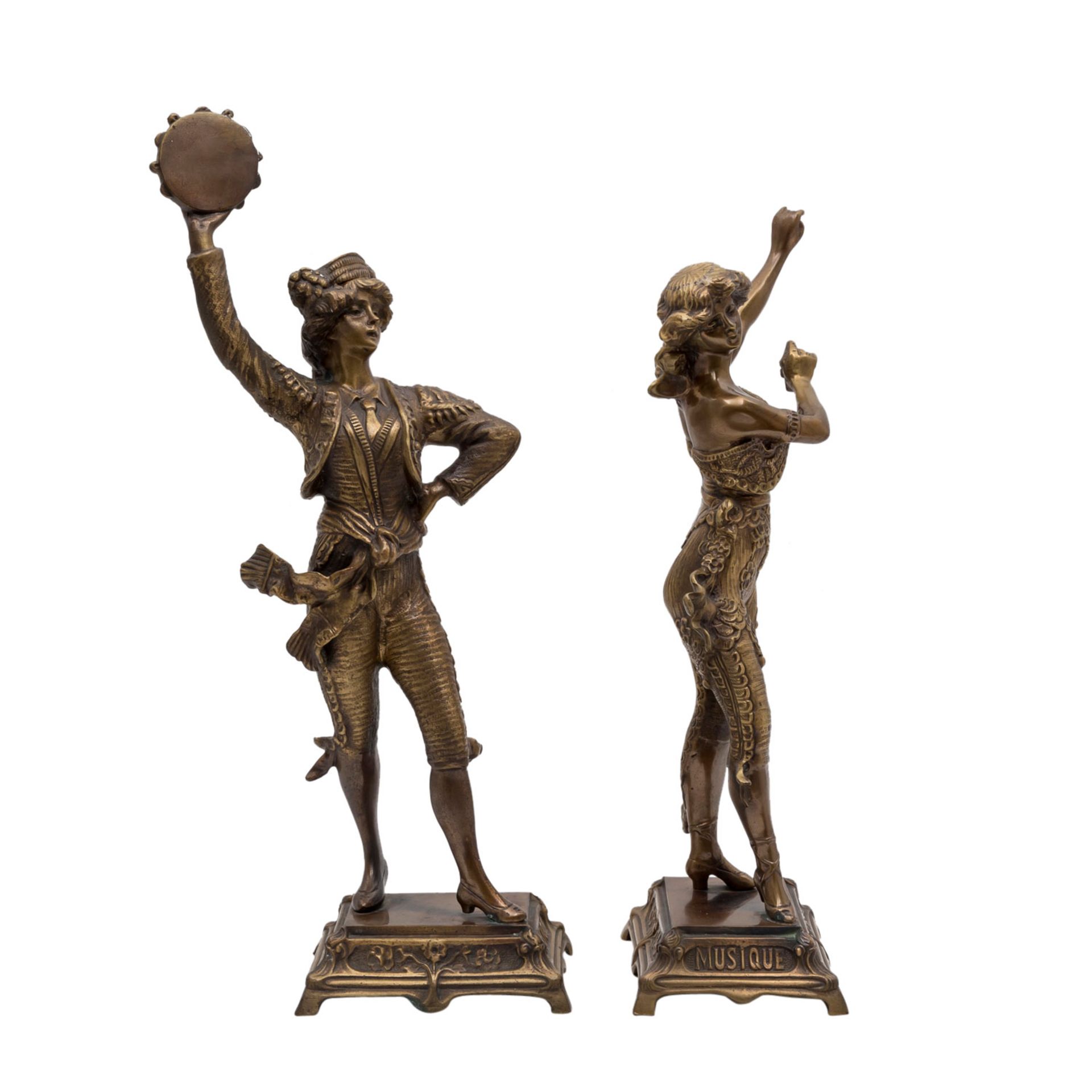 BILDHAUER 19./20. Jh., Paar allegorische Figuren "Musique" & "Danse",Bronze, vollplastische - Image 4 of 4