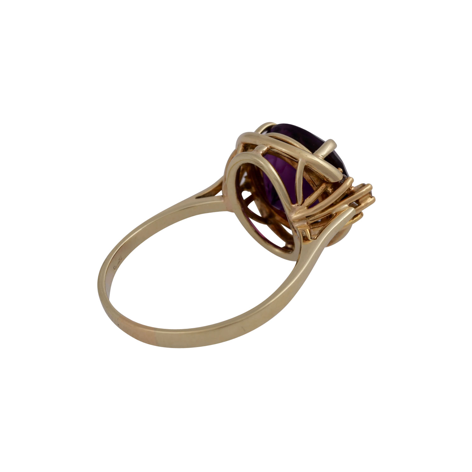 Ring mit Amethyst, rund facettiert,flankiert von je 3 kl. Brillanten, GG 14K, RW: 58, 2. H. 20. Jh., - Image 3 of 4