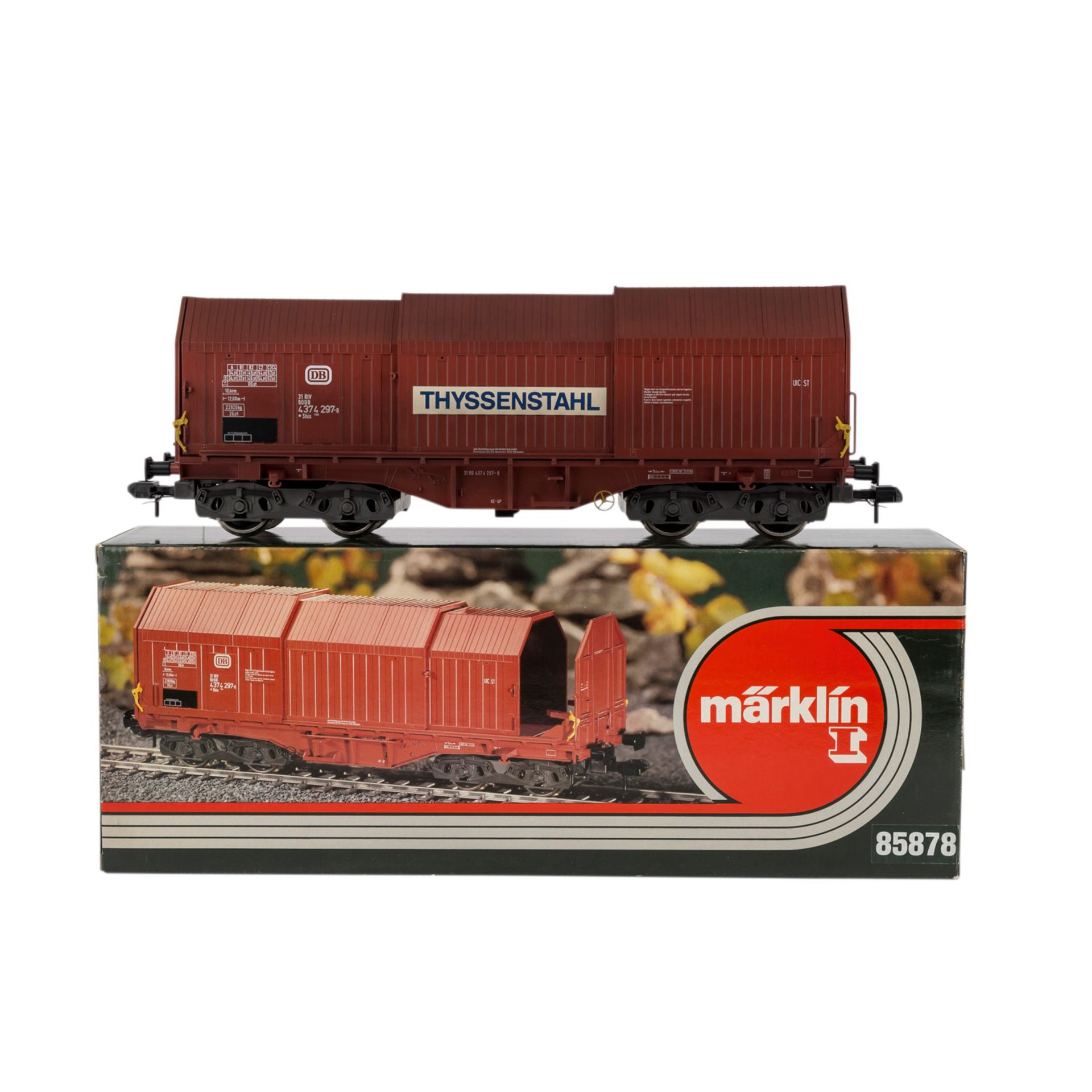 MÄRKLIN Teleskophaubenwagen der DB 85878, Spur 1,rötlich-/braunes Kunststoff-Gehäuse, m. 3