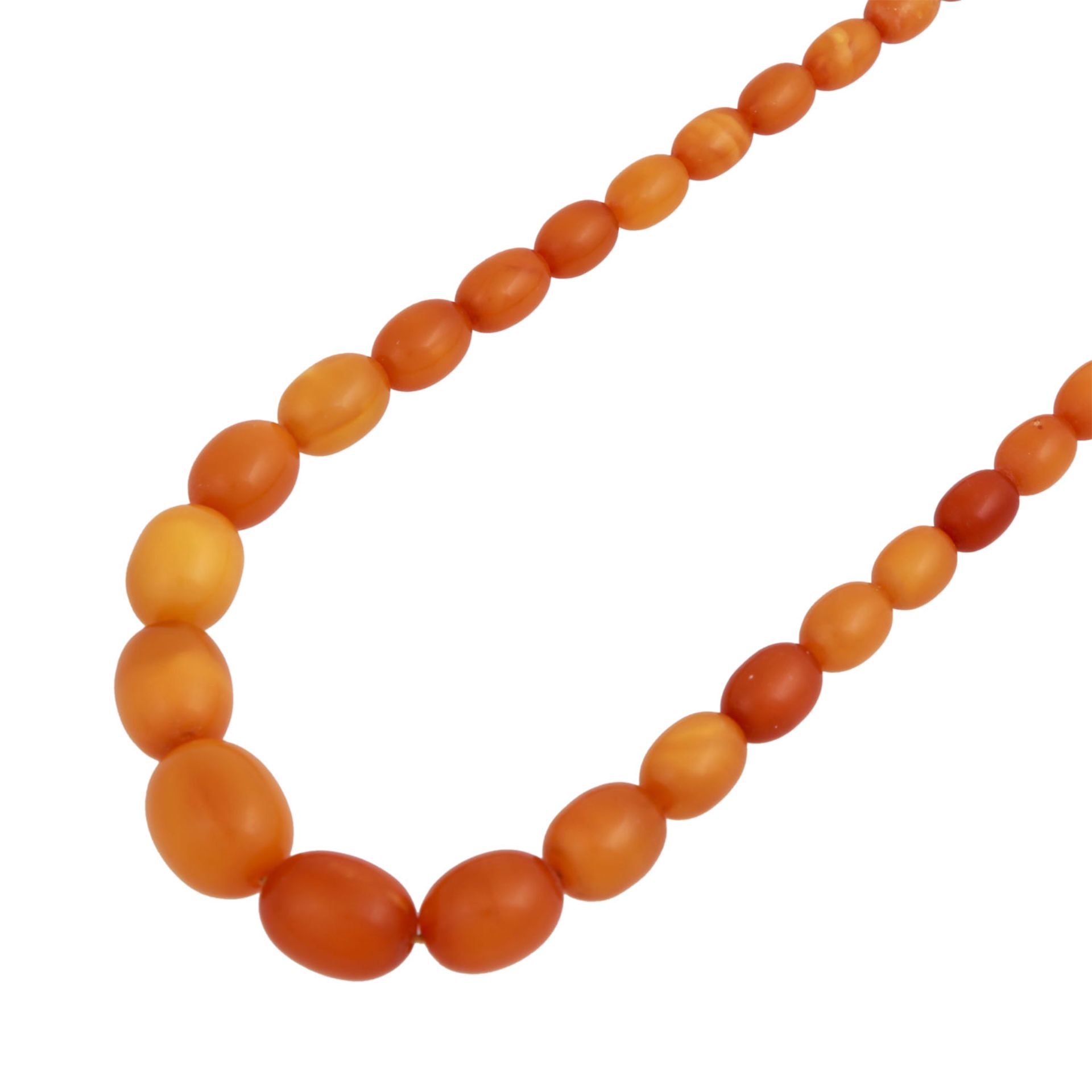 Bernsteinkette, olivenförmig im Verlauf,7-17 mm, L. ca. 50 cm, karamelfarben meliert, Karabiner GG 9 - Bild 4 aus 4