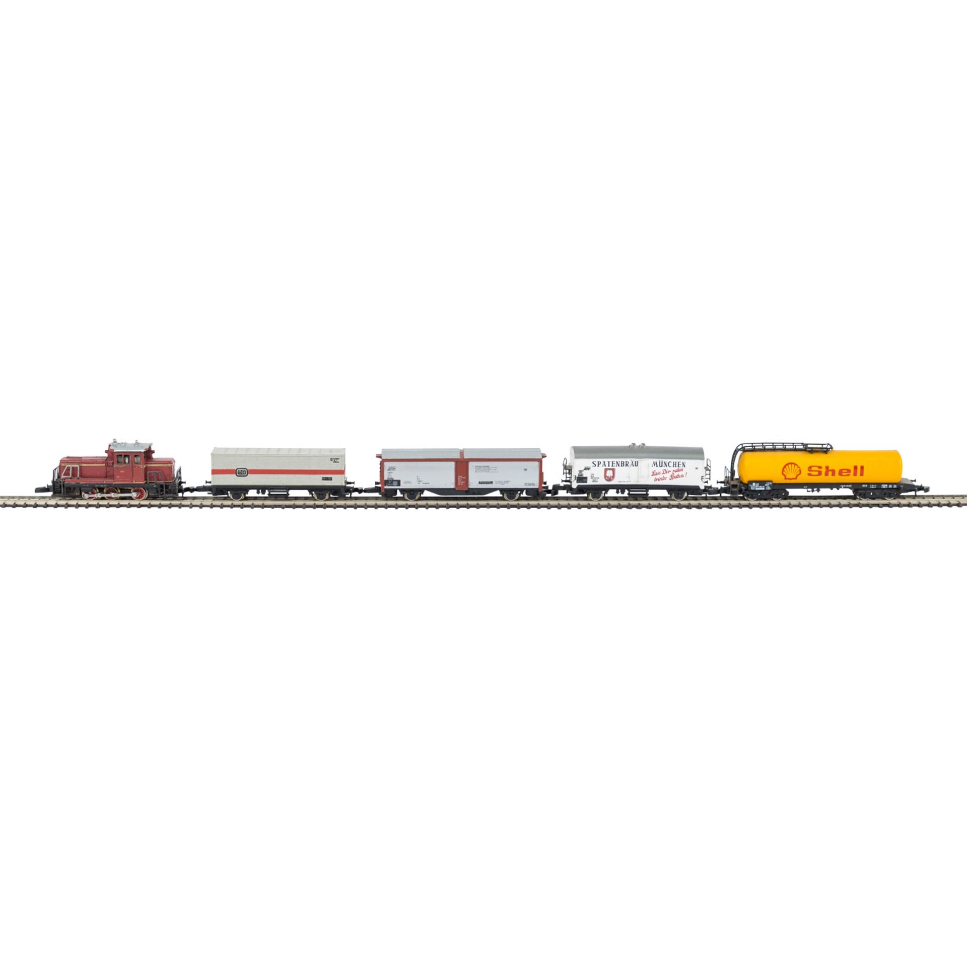 MÄRKLIN mini-club Diesellok und 4 Güterwagen, Spur Z,bestehend aus Diesellok BN 260 417-1, Shell- - Image 2 of 2