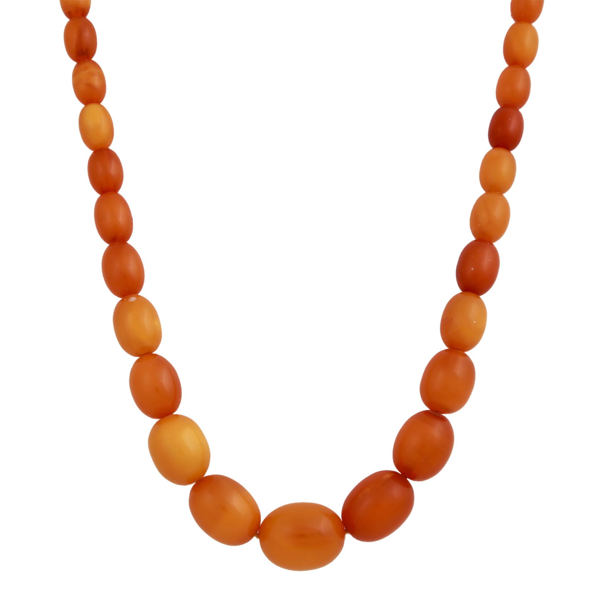 Bernsteinkette, olivenförmig im Verlauf,7-17 mm, L. ca. 50 cm, karamelfarben meliert, Karabiner GG 9 - Image 2 of 4