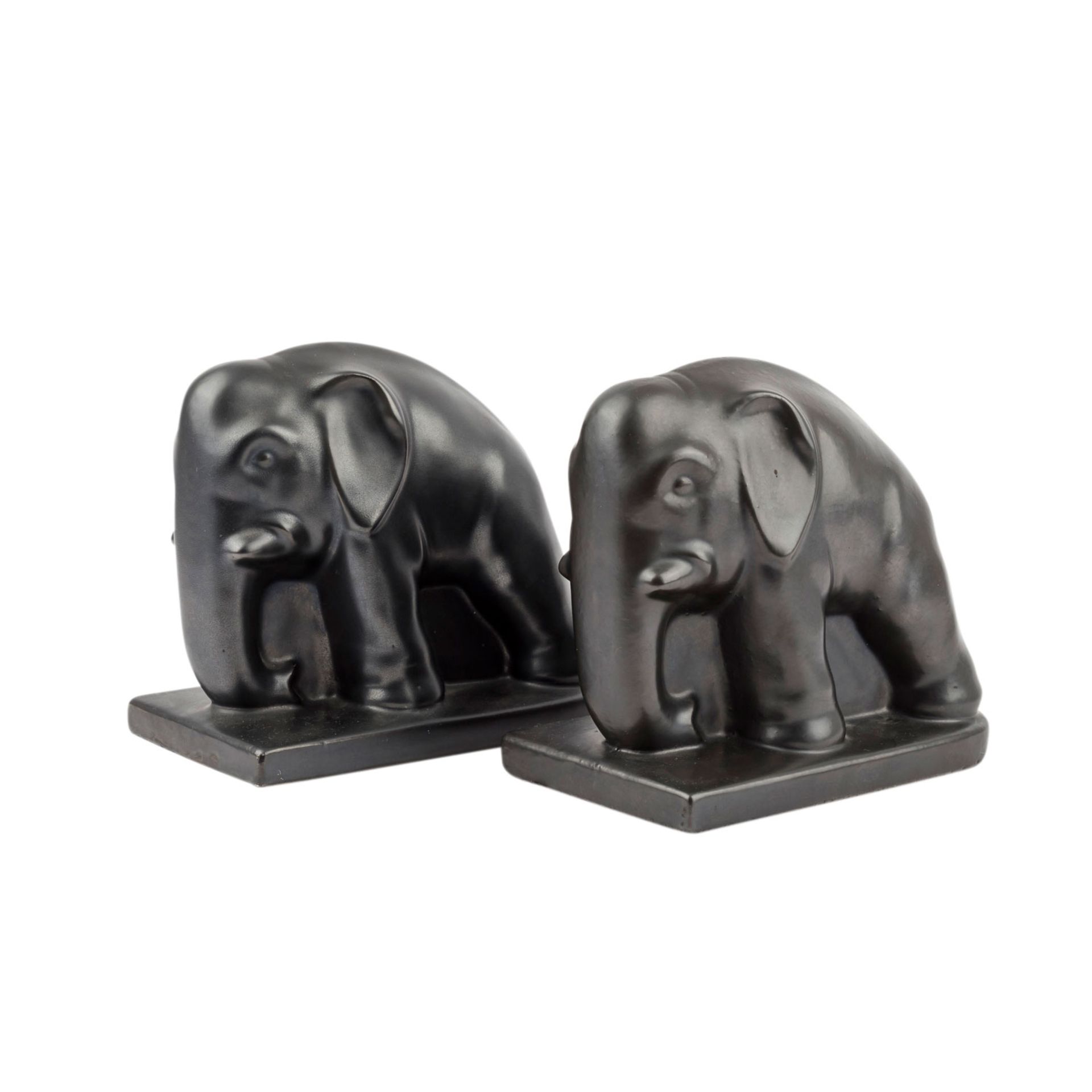 MOSBACHER MAJOLIKA Paar Buchstützen in Form von Elefanten< - Image 2 of 4