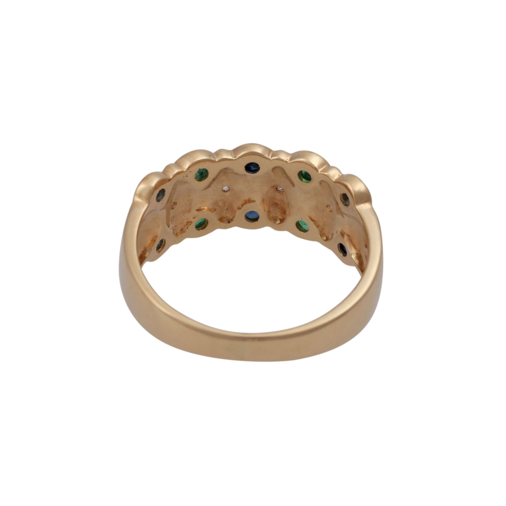Ring mit Smaragden, Saphiren und Achtkantdiamanten, - Bild 4 aus 4