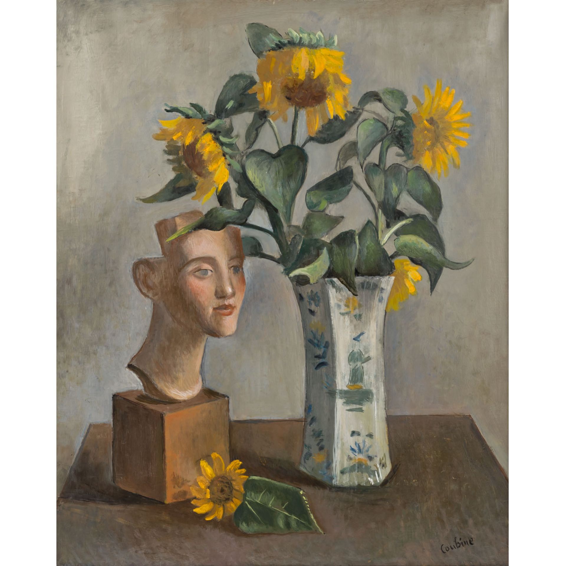 COUBINE, OTHON (auch Otakar Kubin; 1883-1967), "Stillleben mit Büste und Sonnenblumen in Vase",die