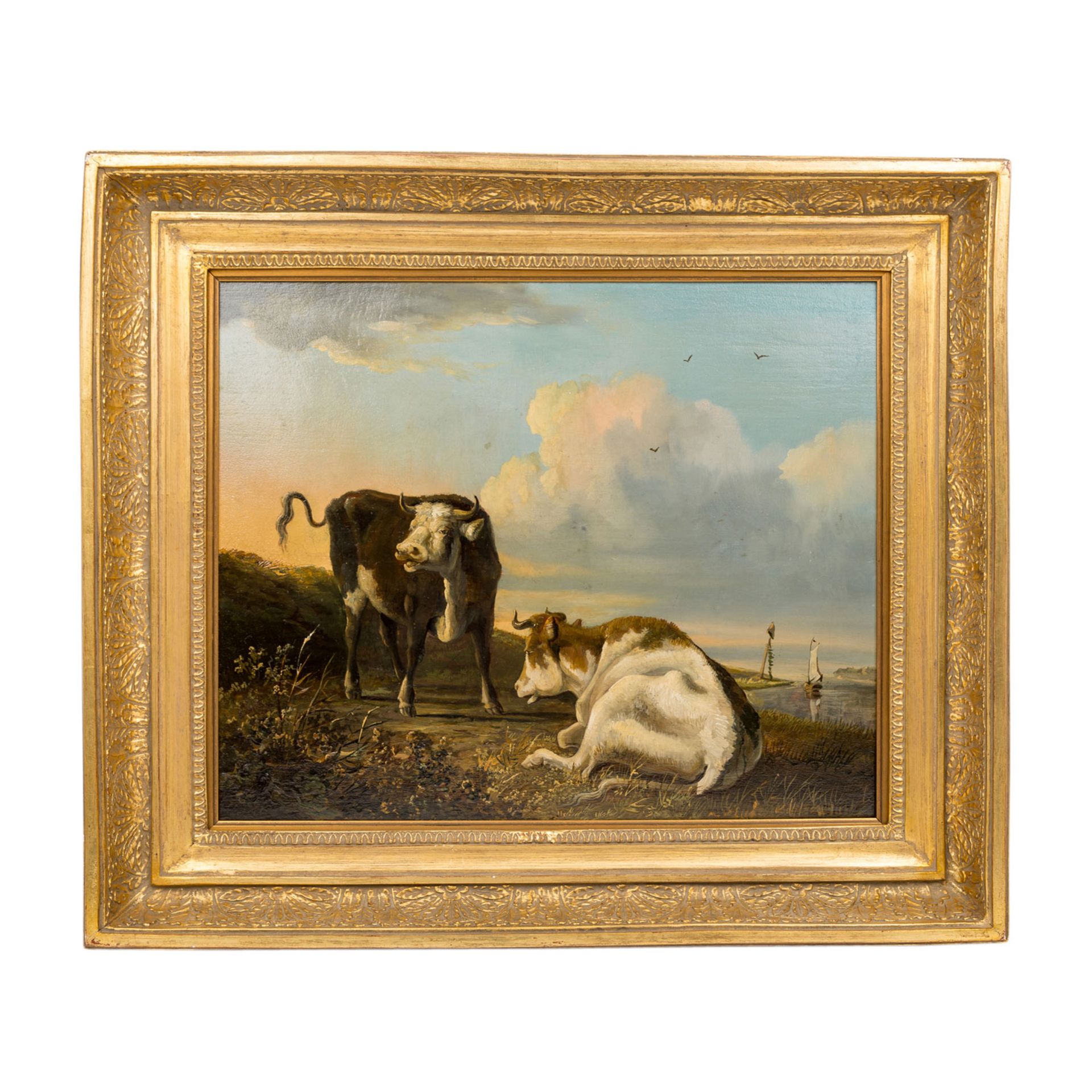 KOBELL, J., wohl Jan III (1800-1838), "Zwei Rinder in Küstenlandschaft",< - Bild 2 aus 5