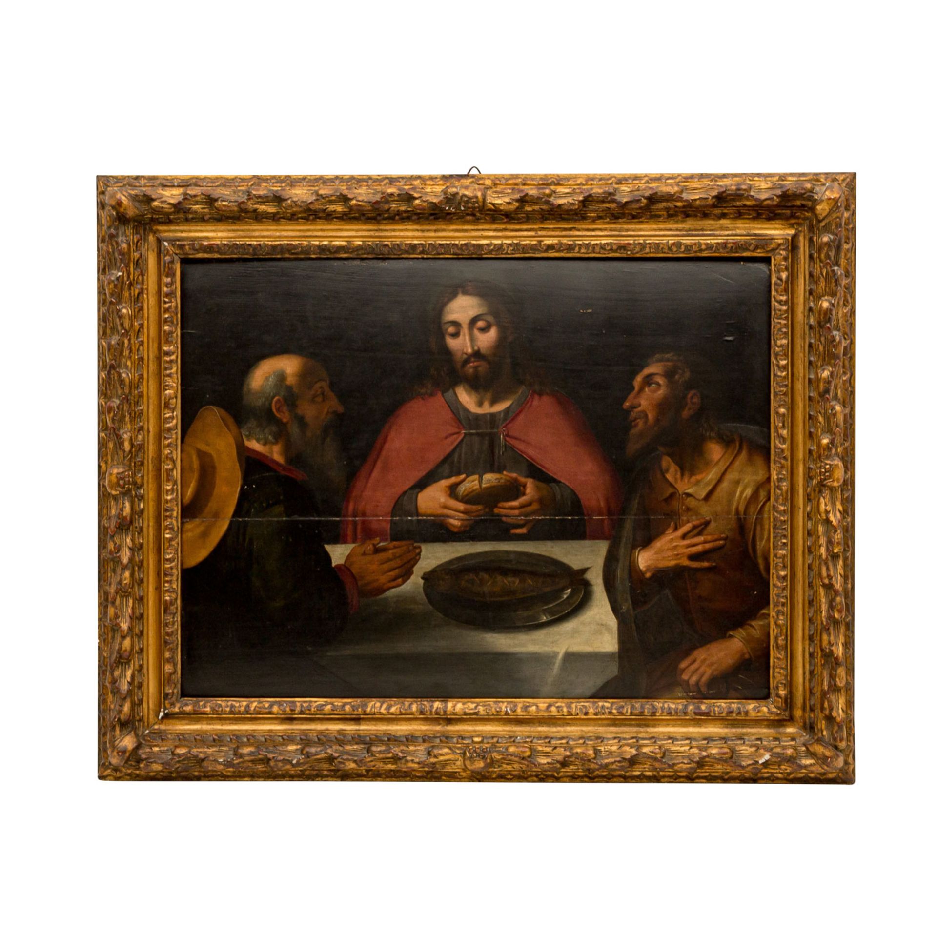 ITALIENISCHER MEISTER des 17. Jh., "Emmausmahl, Christus wird erkannt, als er das Brot bricht", - Image 2 of 3