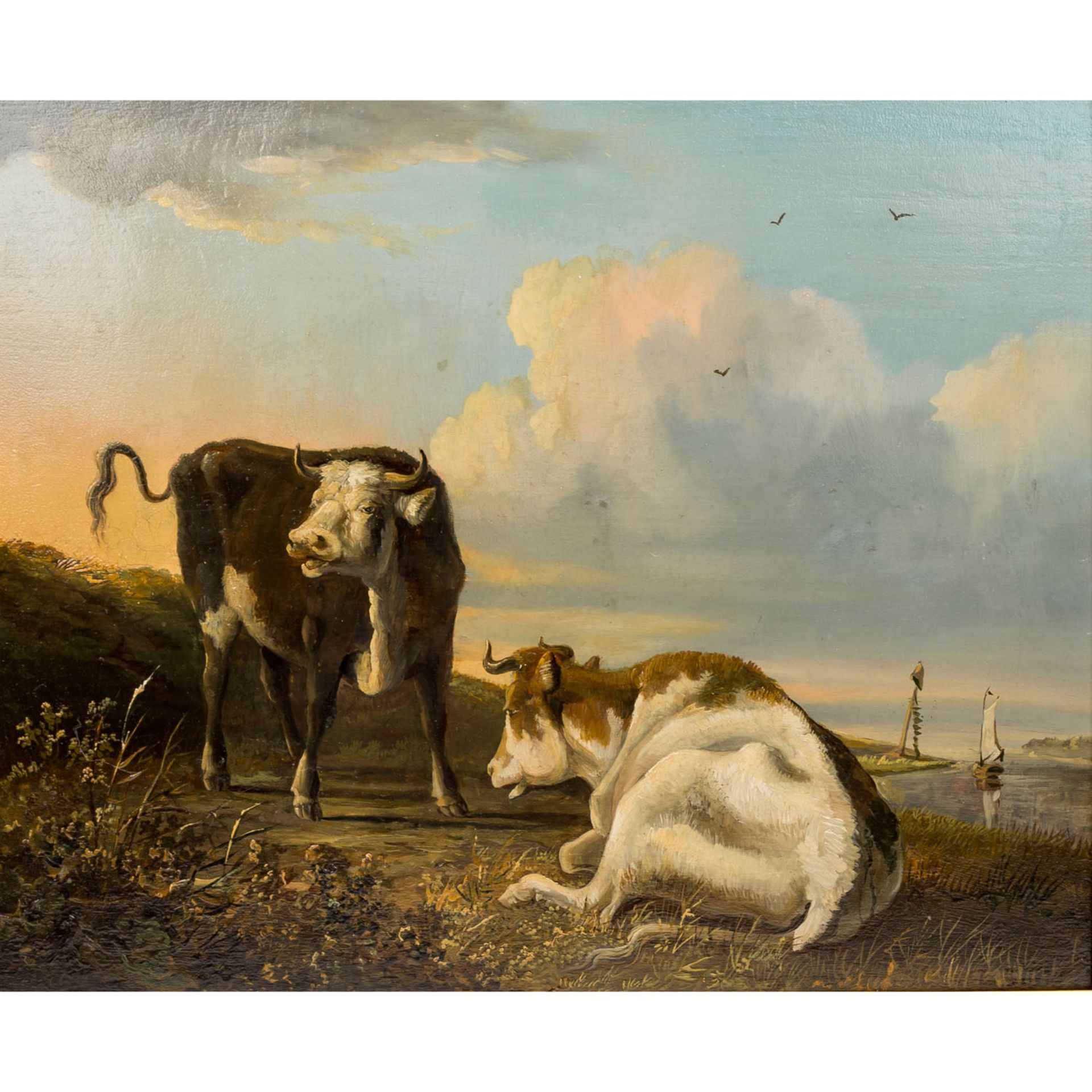 KOBELL, J., wohl Jan III (1800-1838), "Zwei Rinder in Küstenlandschaft",<