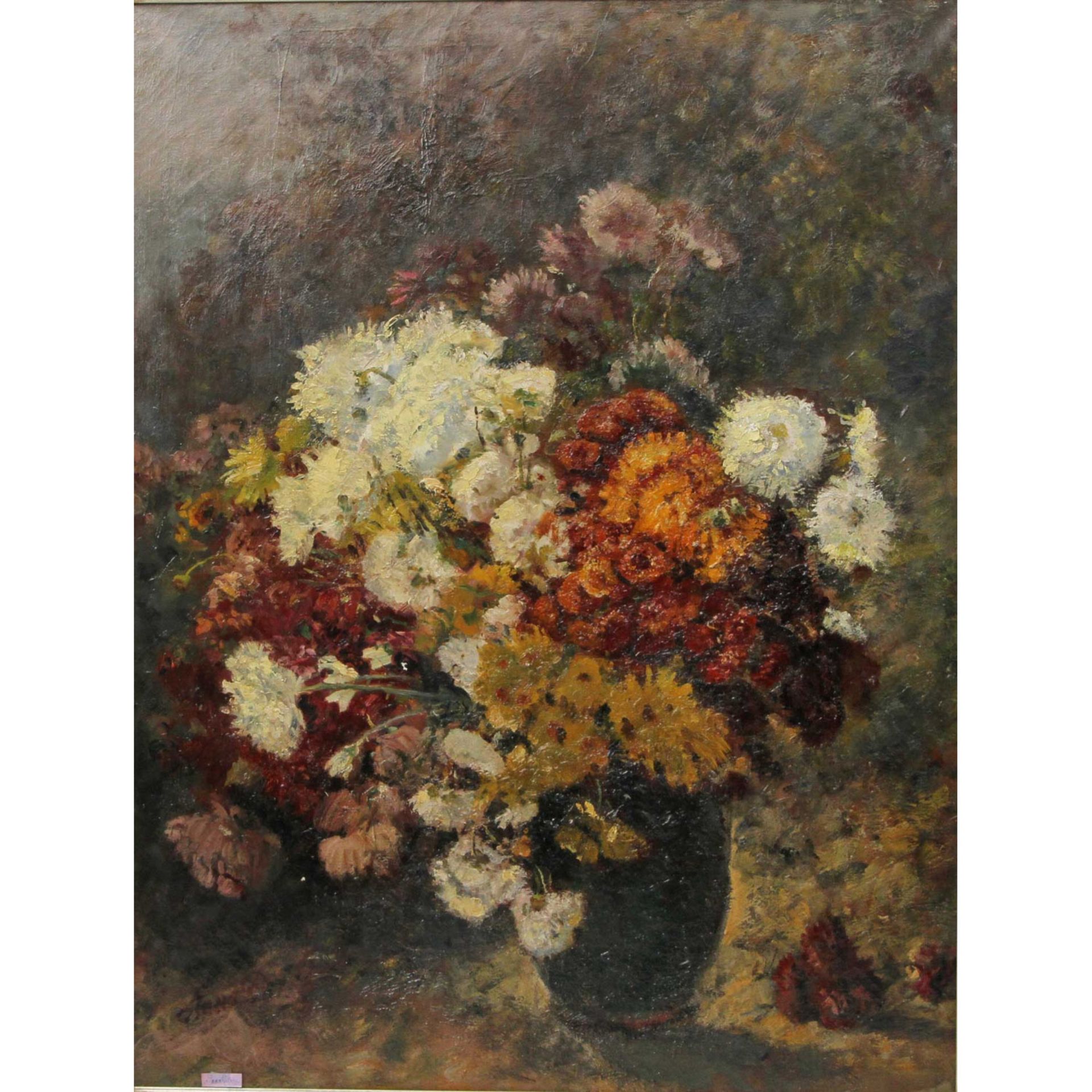 PETERS, ANNA (1843-1926), "Blumenstillleben mit Chrysanthemen",sign. u.l., Öl/Lwd., 96x80 cm (121x96