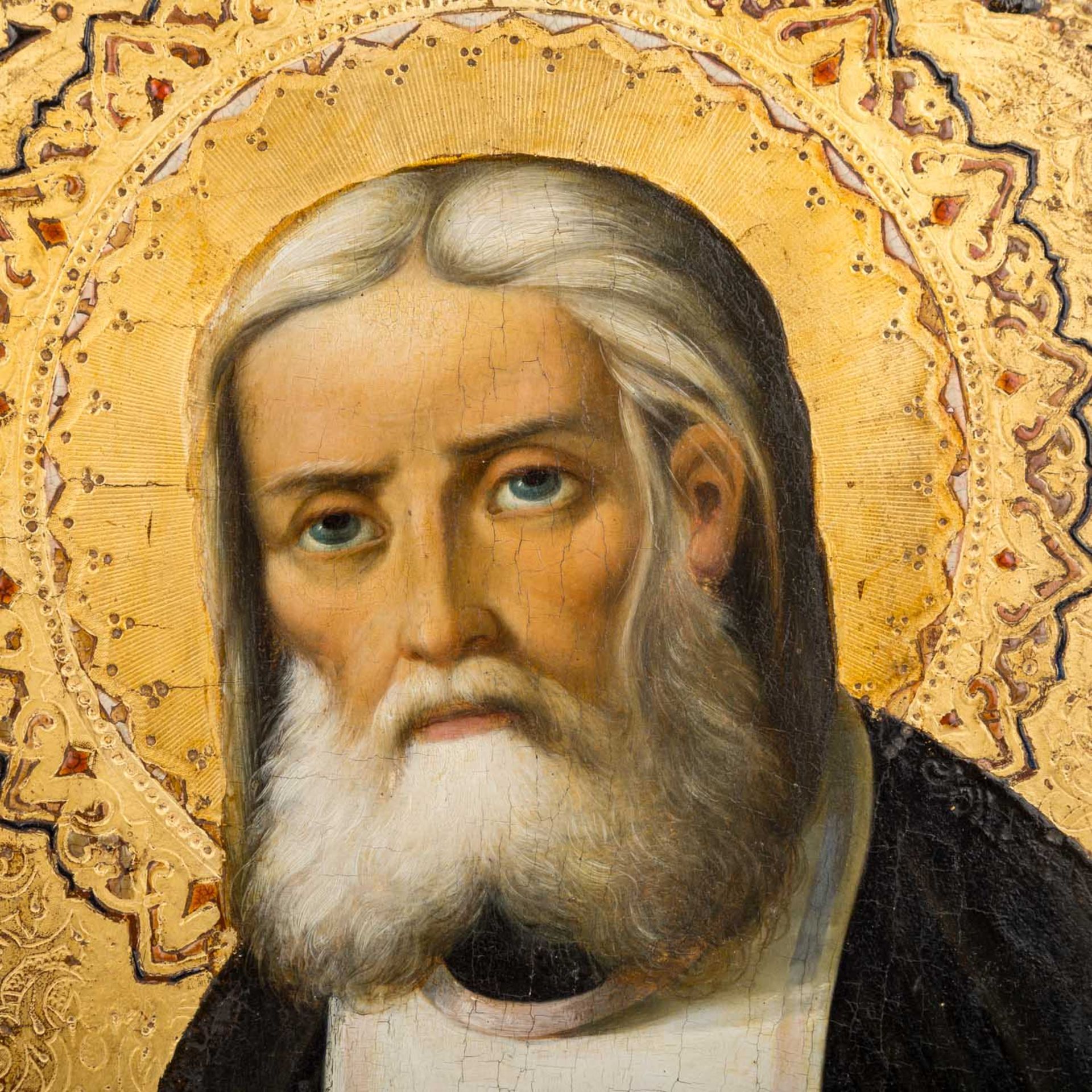 IKONE "Kirchenvater", Russland 19. Jh.,vor ornamentiertem Hintergrund, Bezeichnung in - Image 2 of 7