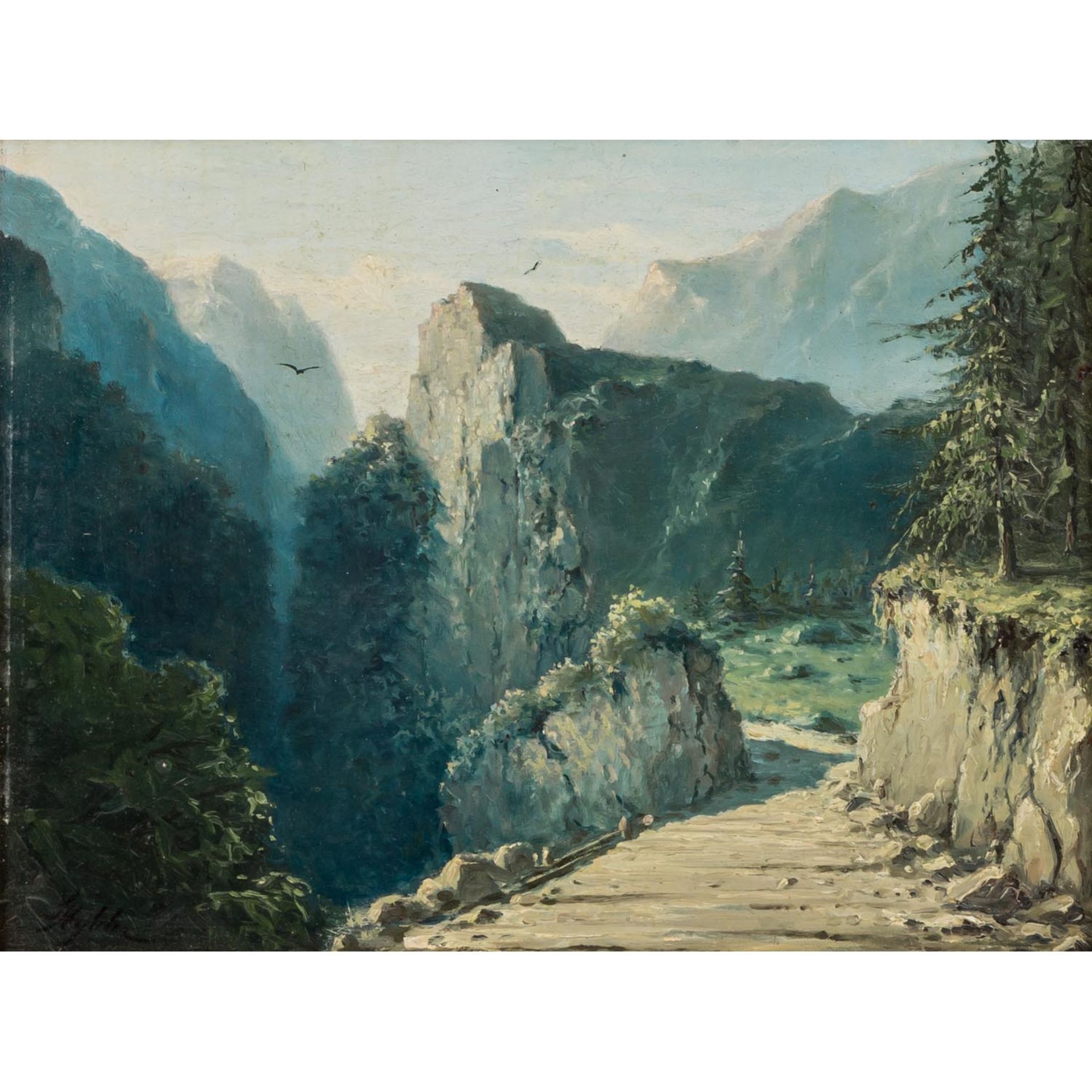 HYBLER, STANISLAV (geb. 1924), "Weg im Hochgebirge am Rand der Schlucht",u.li. signiert, Öl/Holz,