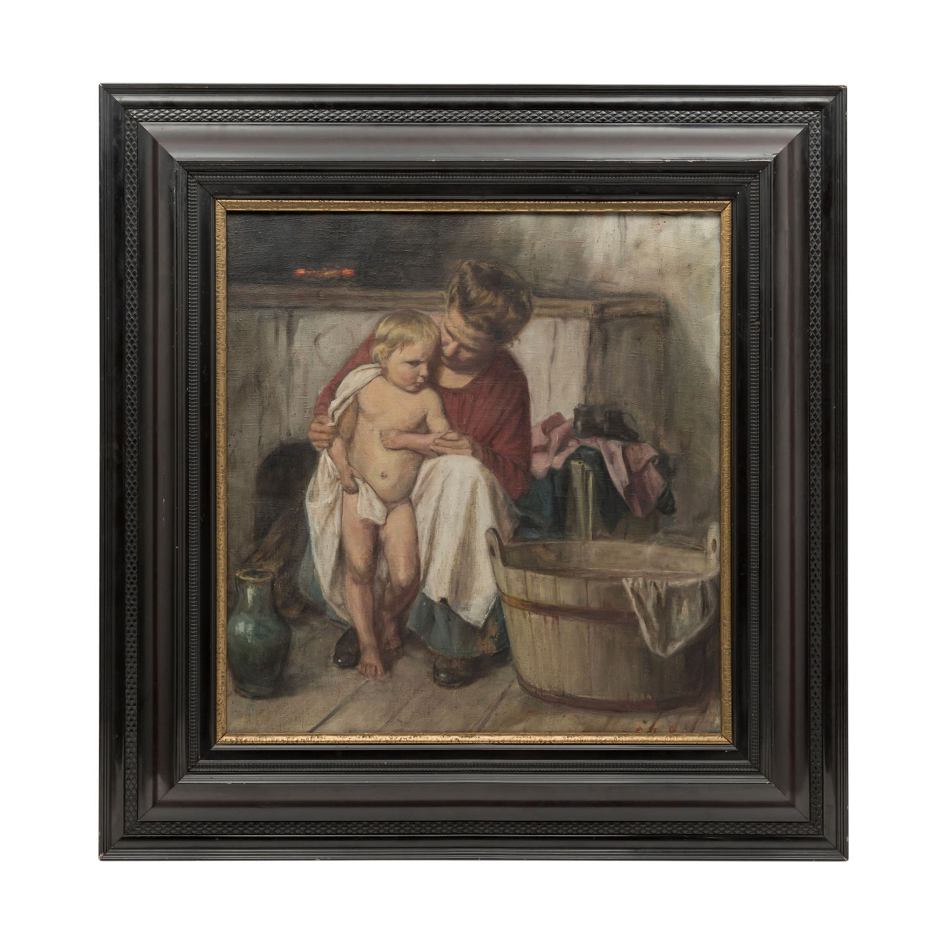 IGLER, GUSTAV (1842-1938) "Mutter mit Kind"Öl auf Leinwand, unten rechts sig. "G. Igler", HxB: 63/59 - Image 3 of 6