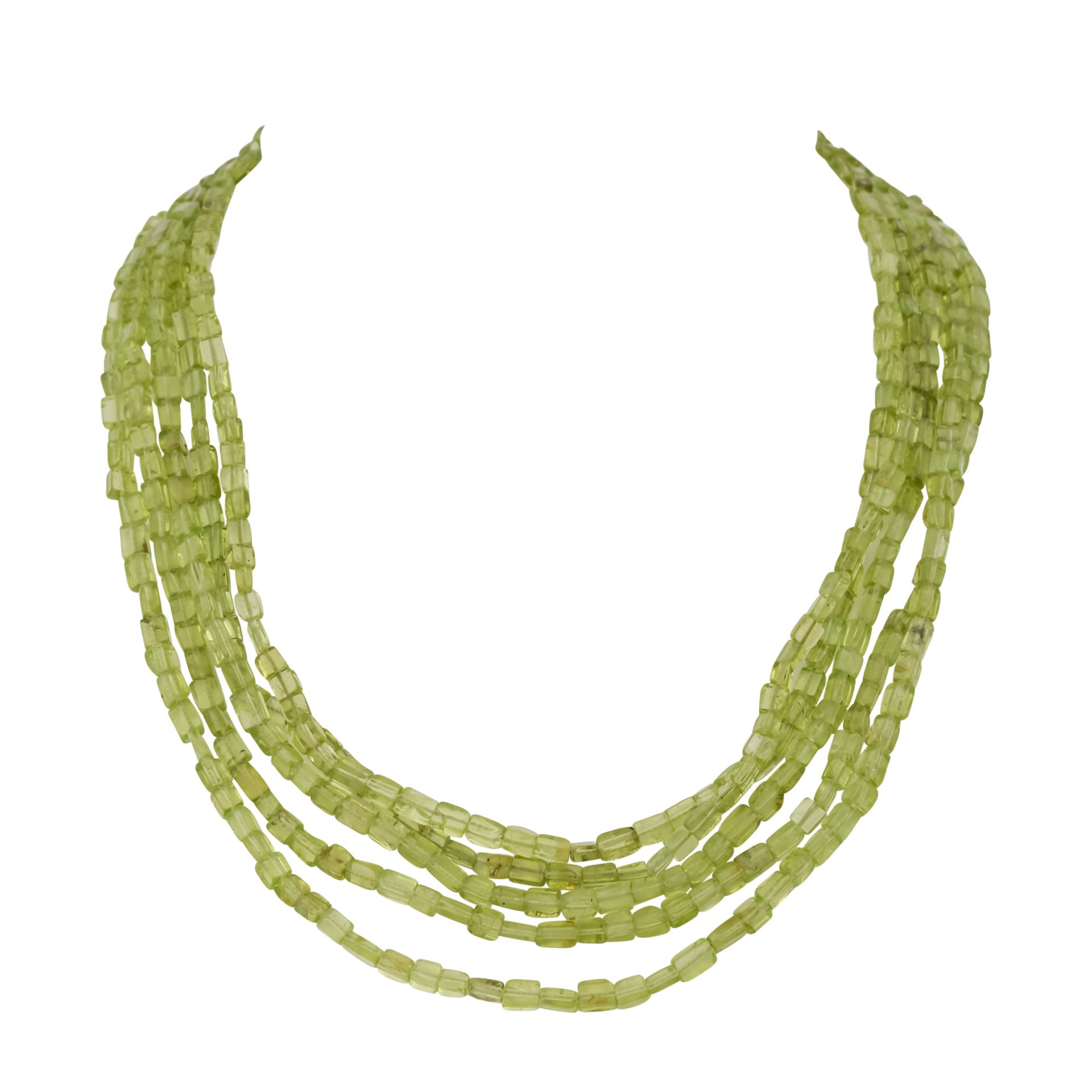 Collier aus Peridot 5-reihigund Schmuckschließe mit fac. Citrin von 11,2 ct und 2 kl. Brillanten