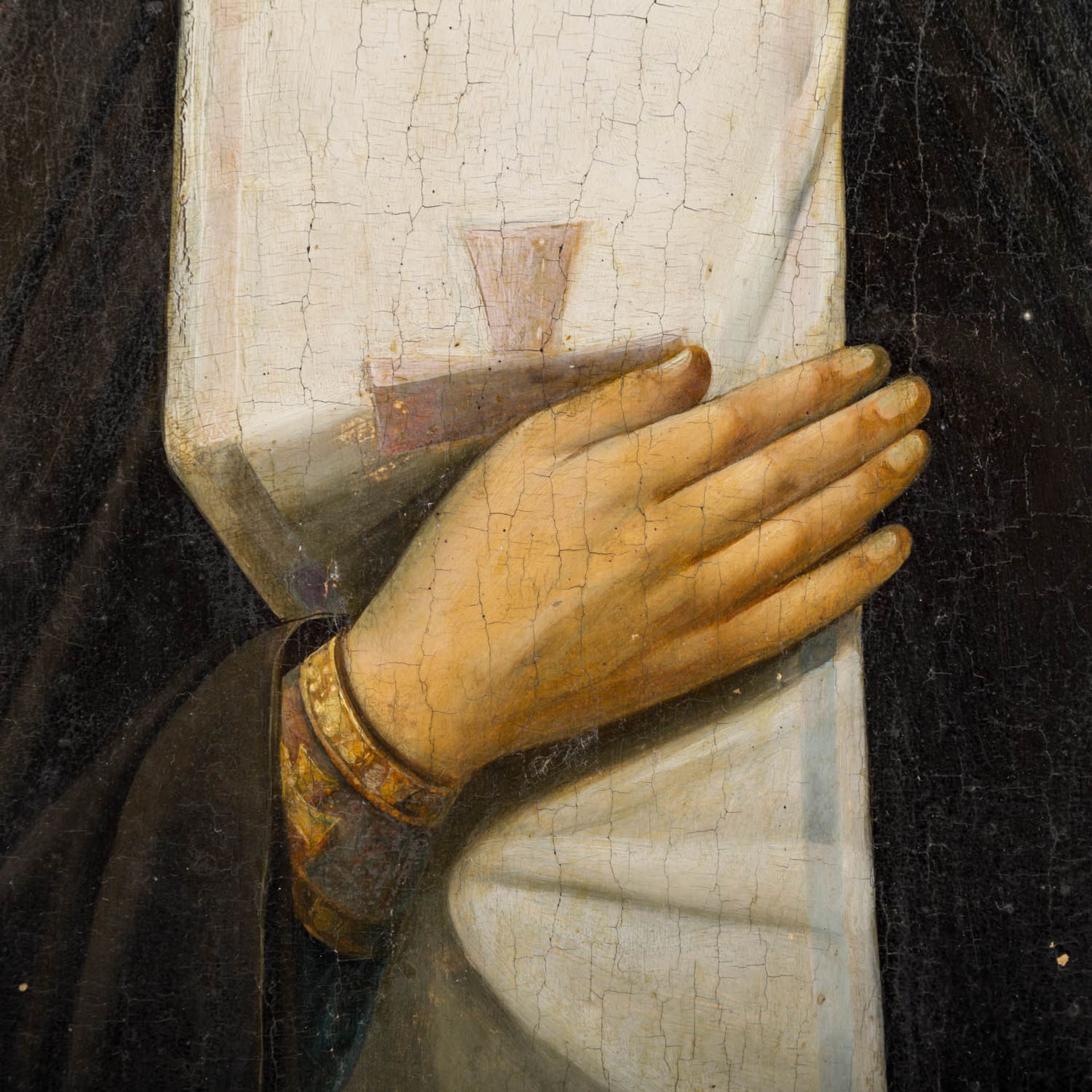 IKONE "Kirchenvater", Russland 19. Jh.,vor ornamentiertem Hintergrund, Bezeichnung in - Image 3 of 7