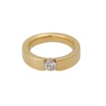 Solitärring mit Brillant von 0,51 ct,FW (F)/SI1, Stein berieben, GG 18K, RW: 52, 21. Jh., leichte