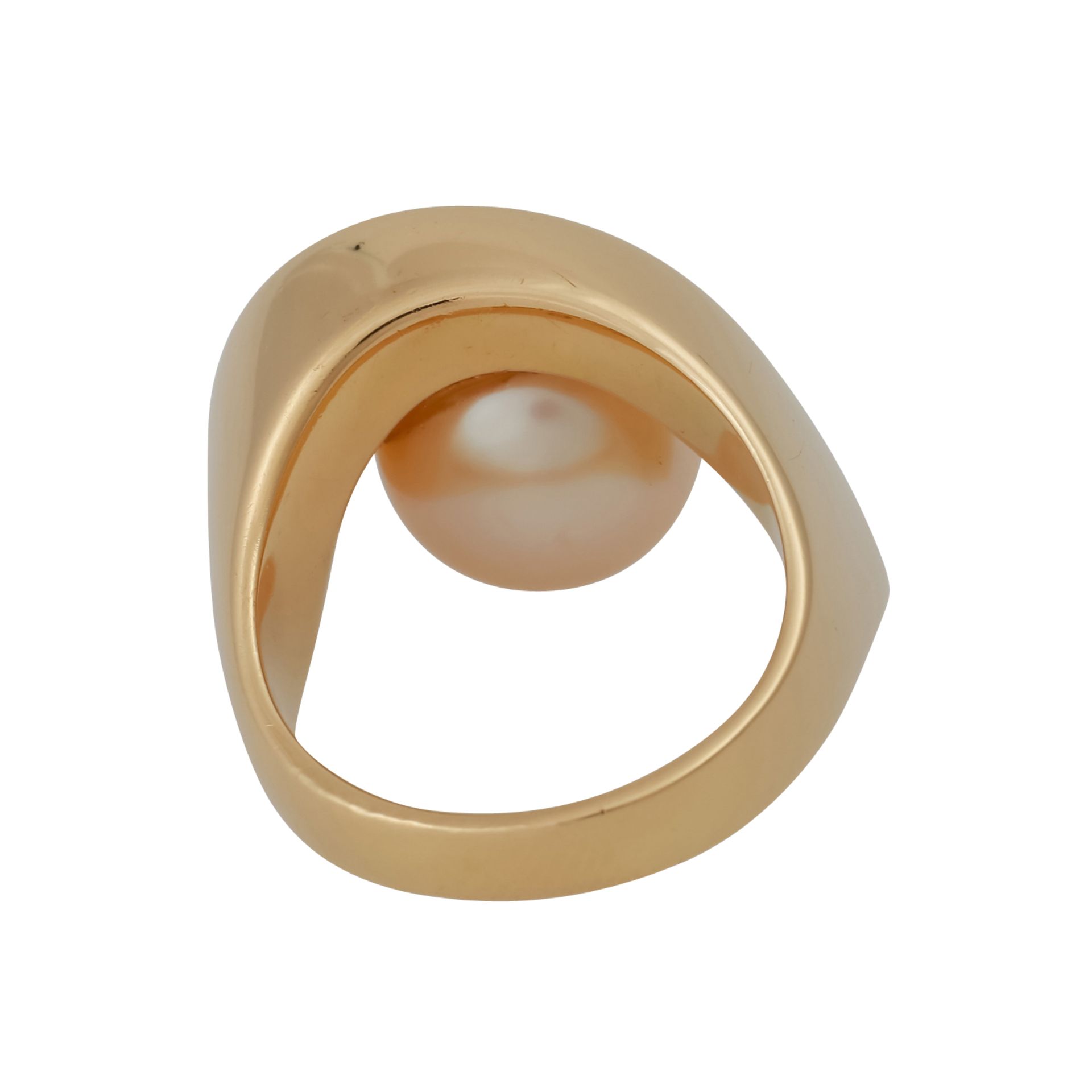 Ring mit einer Südseeperle und 3 Brillanten, zus. ca. 0,12 ct,mittlere Farbe und Reinheit, - Bild 4 aus 5