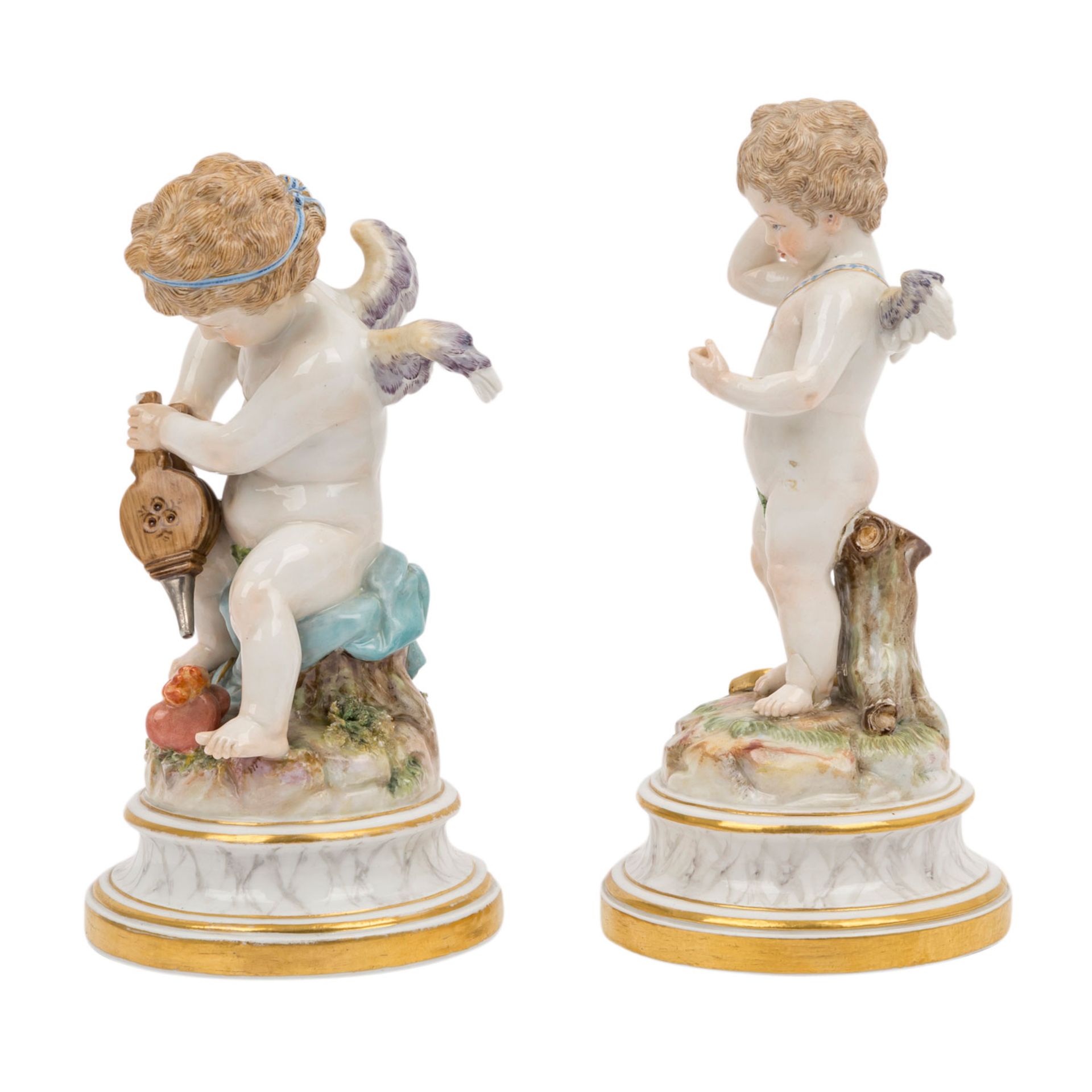 MEISSEN 2 Putti, um 1900.Entwürfe von Heinrich Schwabe: 'Amor', Modell L 118, H. ca. 18,5cm, ohne - Bild 2 aus 5