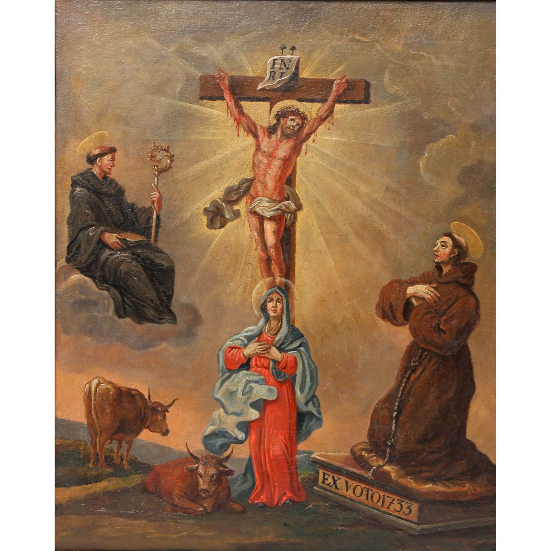 Süddeutscher Maler des 18. Jh., VOTIVBILD "Beweinung Christi" - "EX VOTO 1733",Darstellung mit