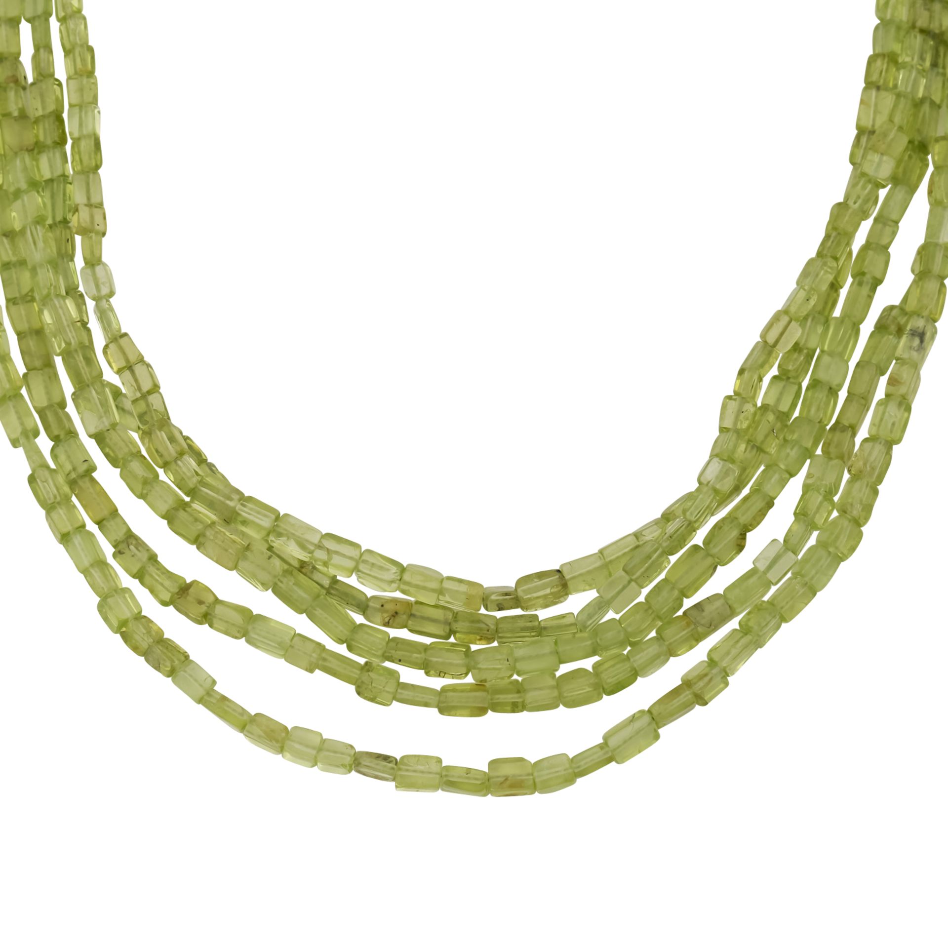 Collier aus Peridot 5-reihigund Schmuckschließe mit fac. Citrin von 11,2 ct und 2 kl. Brillanten - Bild 2 aus 5