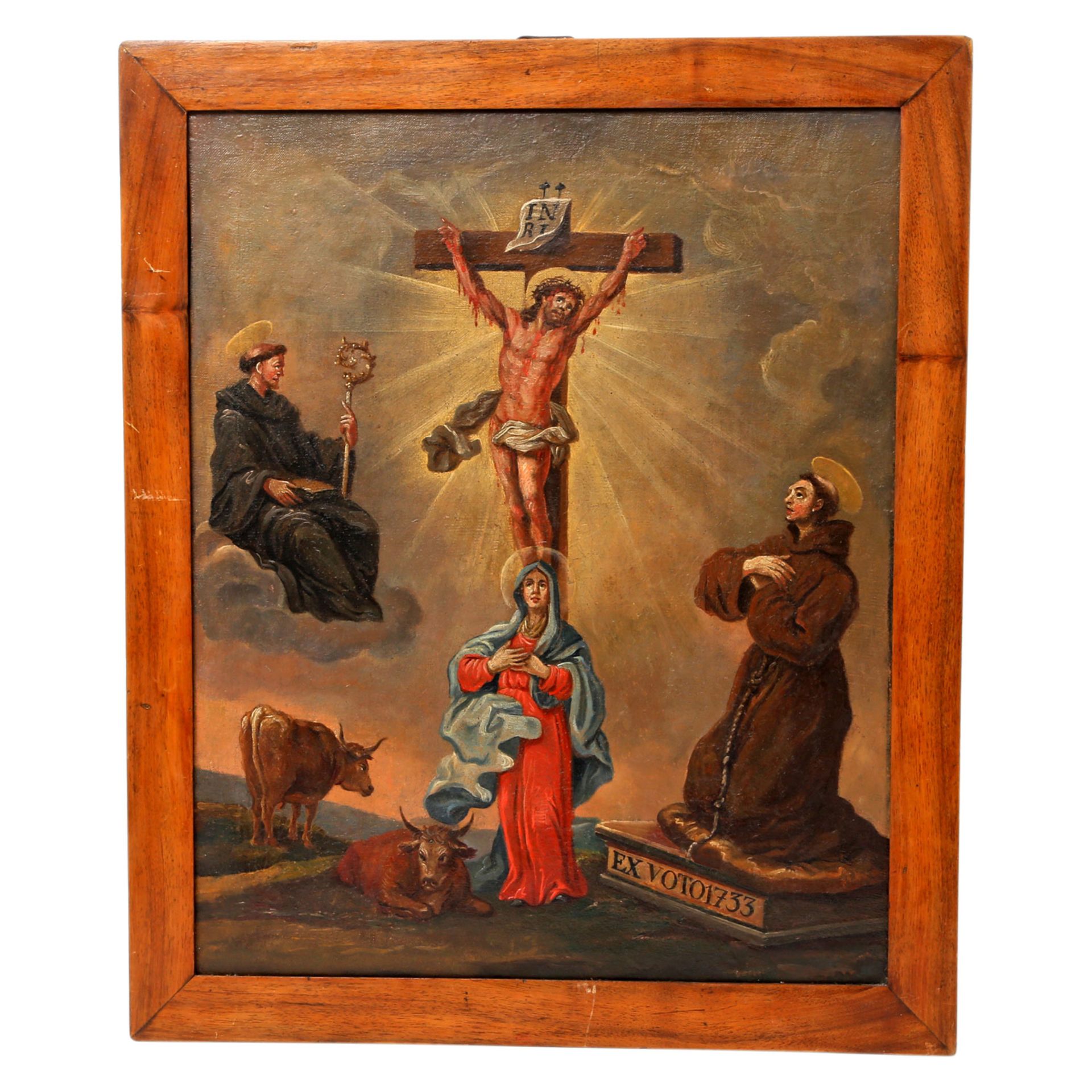 Süddeutscher Maler des 18. Jh., VOTIVBILD "Beweinung Christi" - "EX VOTO 1733",Darstellung mit - Image 2 of 3