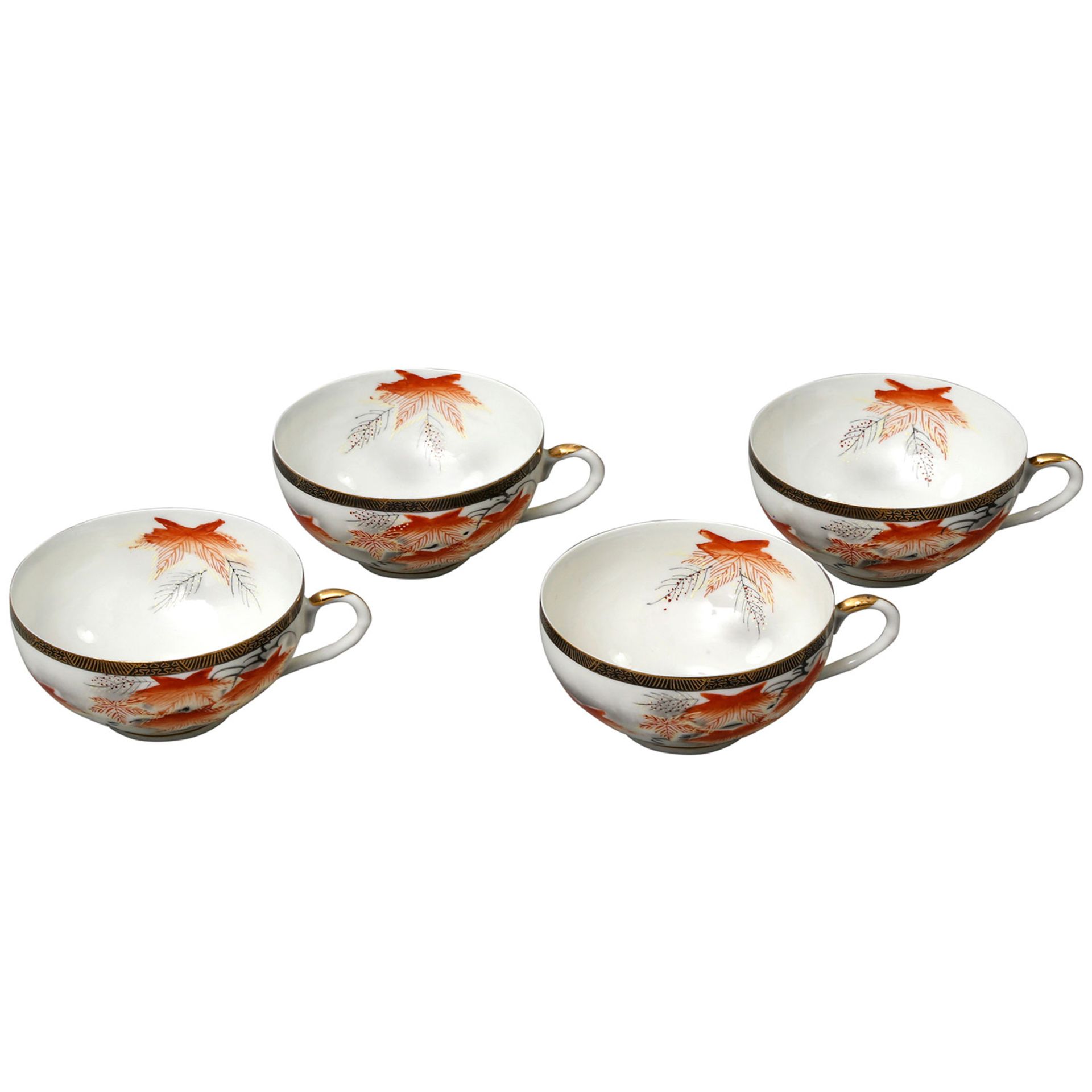 Teeservice für 4 Personen, JAPAN, 20. Jh..Weißporzellan mit feiner Malerei von Ahorn, Tassen mit - Image 5 of 7